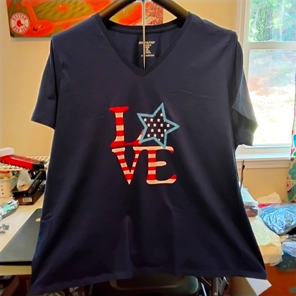 Dreams & Co. Tops - PLUS SIZE Patriotic Red White and Blue Evening Blue Love Star